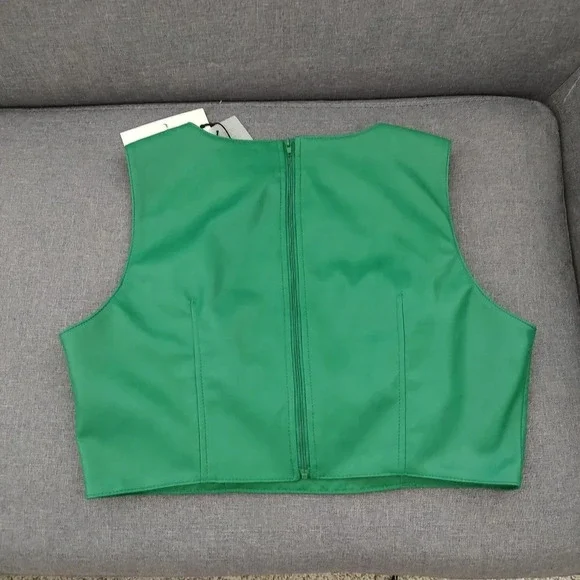 7 for All Mankind Faux Leather Crop Top L - Picture 3 of 5